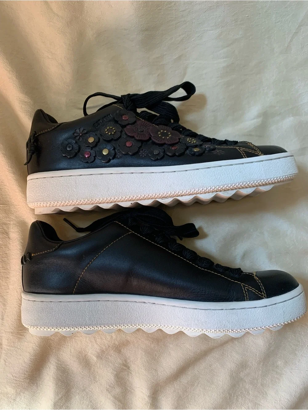 Coach Tea Rose Black Floral Embellished Women’s Sneaker - Picture 5 of 11